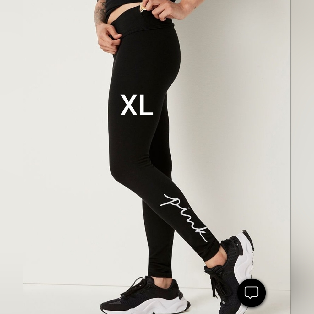 SX XL VS PINK PURE BLACK SCRIPT LEGGINGS